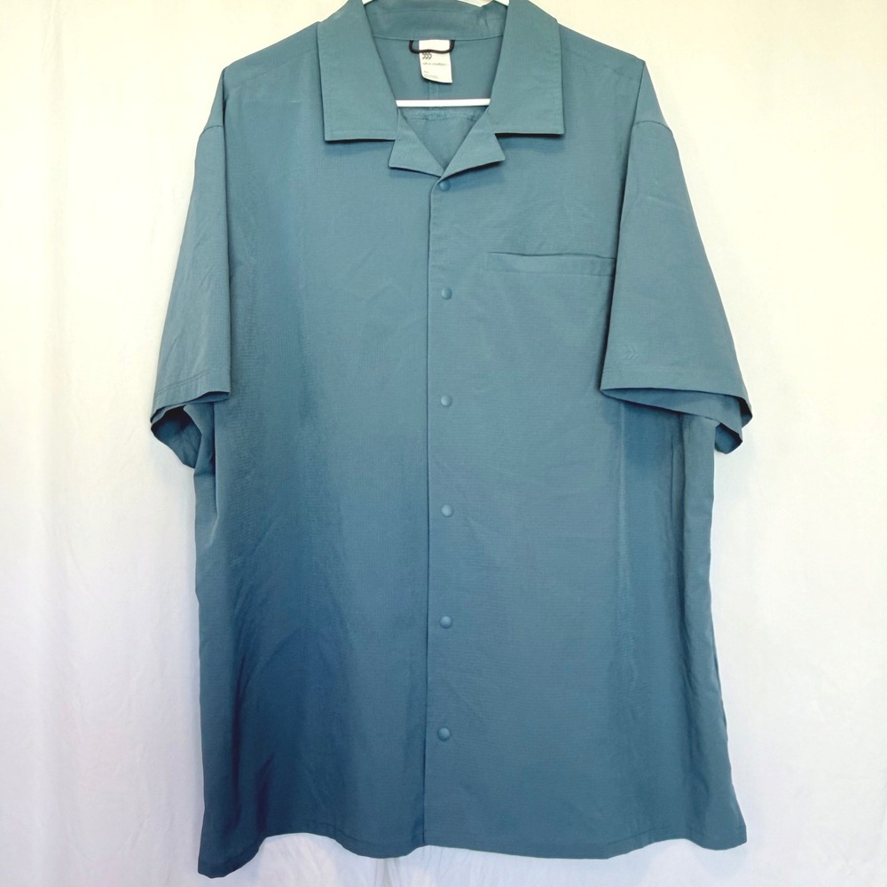 All In Motion Shirt Short Sleeve Ripstop Blue‎ Snap Button Pocket Mens XXL